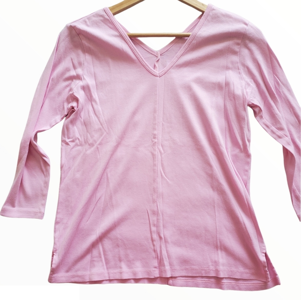 ELLIOTT LAUREN BLUSH PINK DOUBLE V-NECK TEE - LARGE
